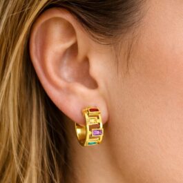 Ghetto Gold Stainless Steel Multicolor Hoop Earrings | Modern Crystal Hoops