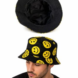 Ghetto Smiley Bucket Hat Black Yellow – Adult Size | Polyester / Cotton