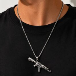 Ghetto AK-47 Stainless Steel Necklace – Silver | 55cm Chain