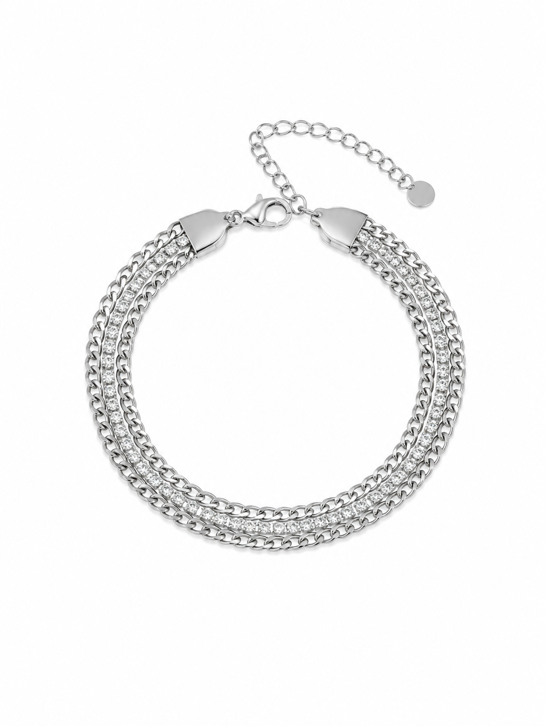 Ghetto Stainless Steel Silver Crystal Chain Bracelet