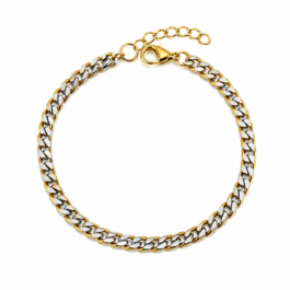 Ghetto Two-Tone Stainless Steel Cuban Chain Bracelet Gold & Silver 17+3cm
