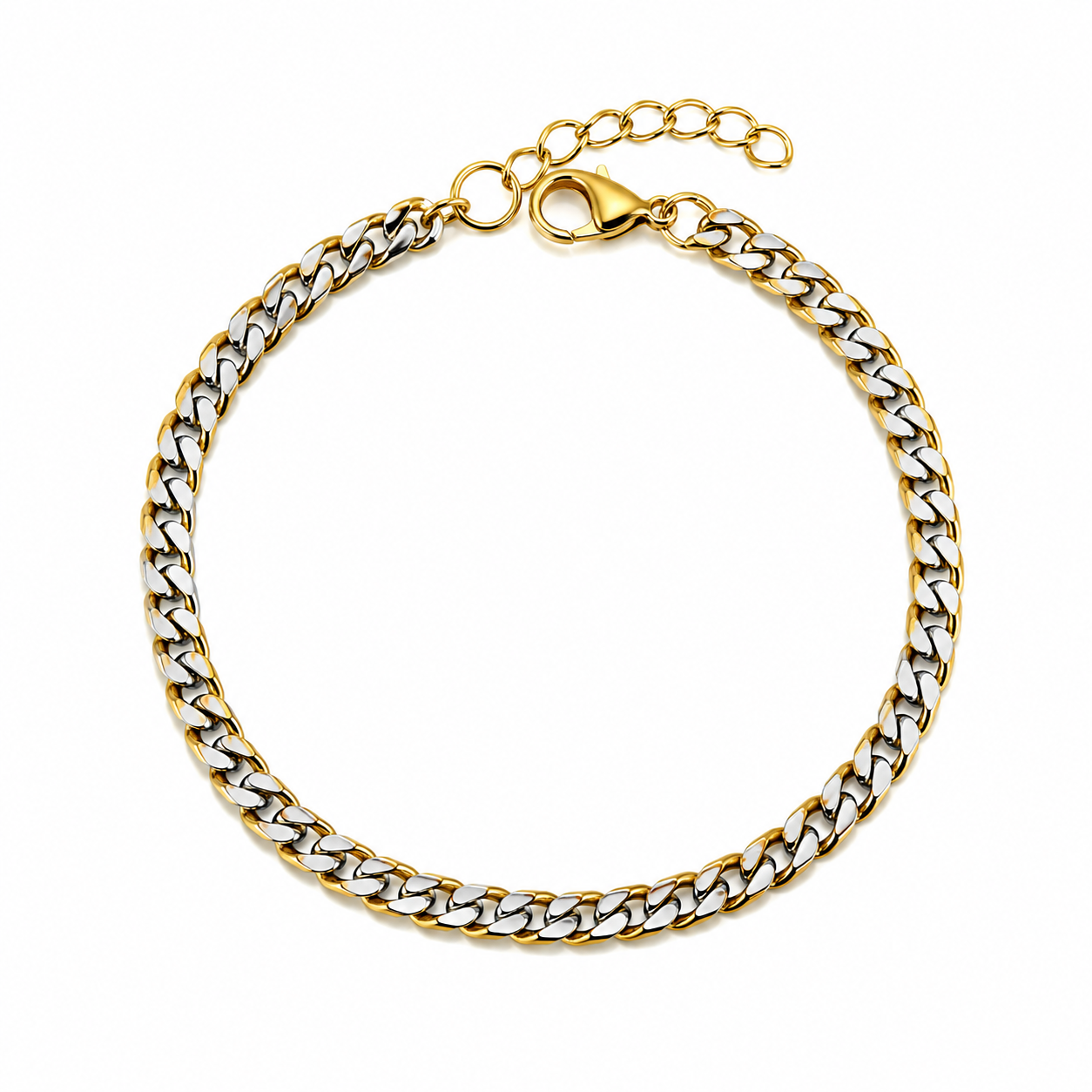 Two-Tone Stainless Steel Cuban Chain Bracelet Gold & Silver 17+3cm