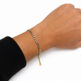 Ghetto Two-Tone Stainless Steel Cuban Chain Bracelet Gold & Silver 17+3cm