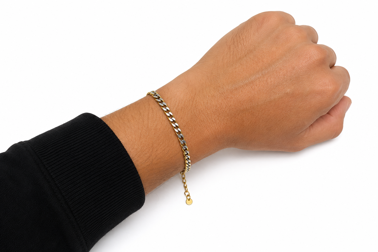Two-Tone Stainless Steel Cuban Chain Bracelet Gold & Silver 17+3cm