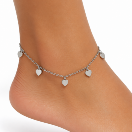 Ghetto Stainless Steel Heart Charm Anklet – Silver