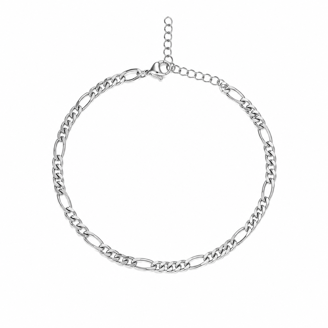 Αλυσίδα Ποδιού Figaro Stainless Steel Ασημί – 21cm + 5cm Επέκταση