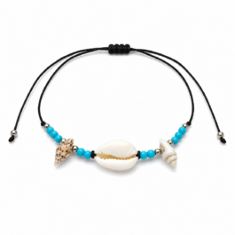 Ghetto Adjustable Shell Bracelet with Turquoise Beads – Stainless Steel