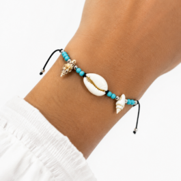 Ghetto Adjustable Shell Bracelet with Turquoise Beads – Stainless Steel