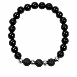 Black Beads & Lava Stone Elastic Bracelet – One Size | GHETTO GREECE