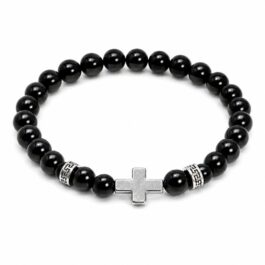 Ghetto Black Beaded Minimal Cross Elastic Bracelet