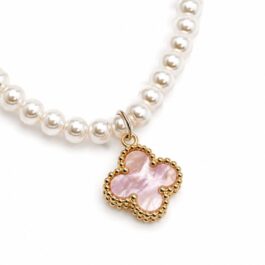 Ghetto Stainless Steel Pearl Clover Necklace | Pink Pendant