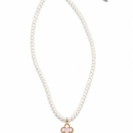 Ghetto Stainless Steel Pearl Clover Necklace | Pink Pendant