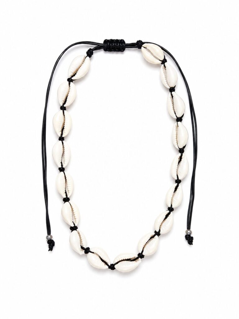 Adjustable Cowrie Shell Choker Necklace | Black Cord