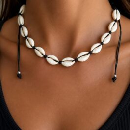 Ghetto Adjustable Cowrie Shell Choker Necklace | Black Cord
