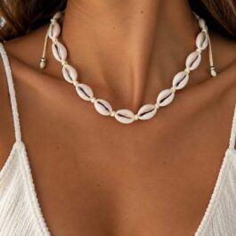 Ghetto Natural Cowrie Shell Adjustable Choker Necklace